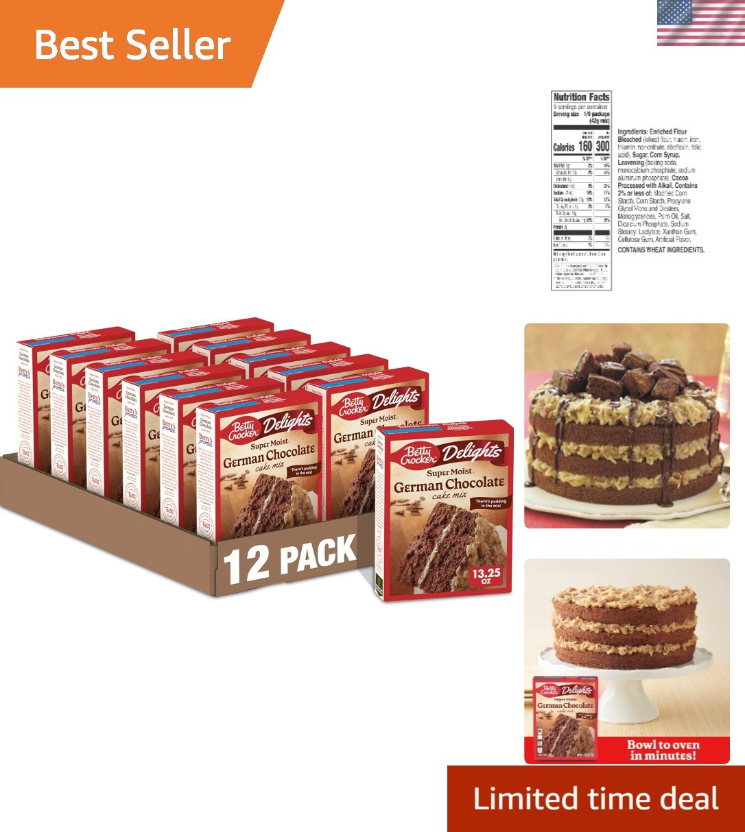 12-Pack Delights Super Moist German Chocolate Cake Mix - Easy Baking Delight gallery