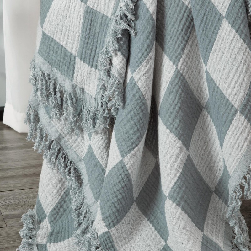 Chezmoi Collection Kendall Checkered Cotton Muslin Woven Gauze Throw Blanket gallery