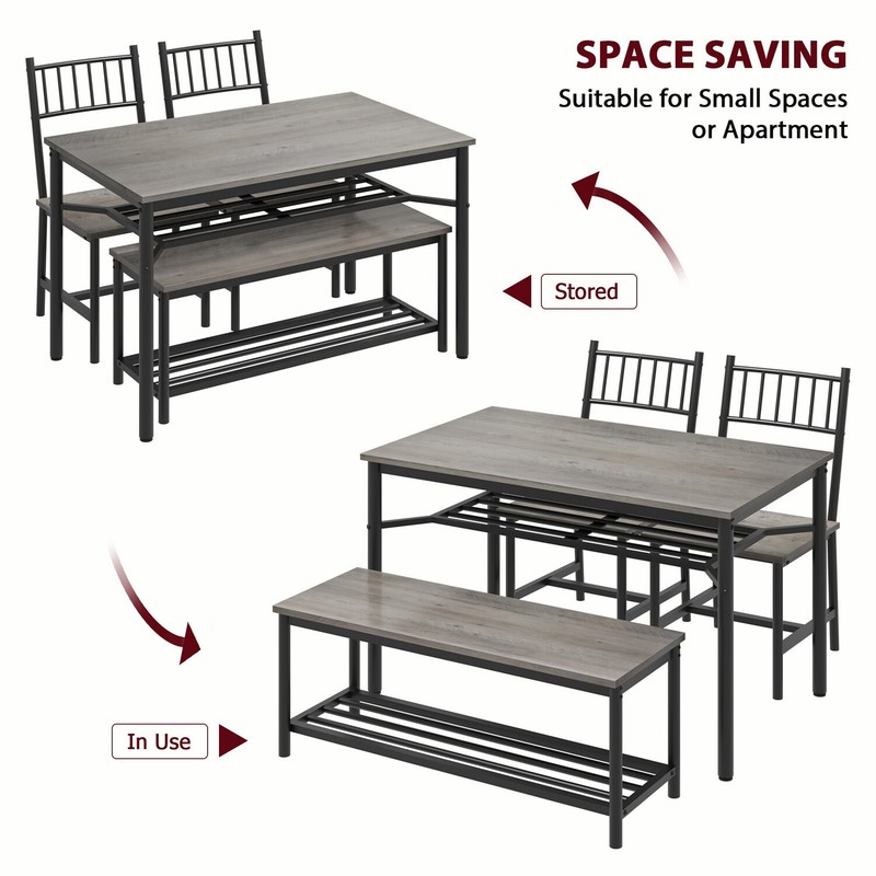 ✅Dining Table Set for 4 Kitchen Table and 2 Chairs with Storage Bench Dining Set gallery