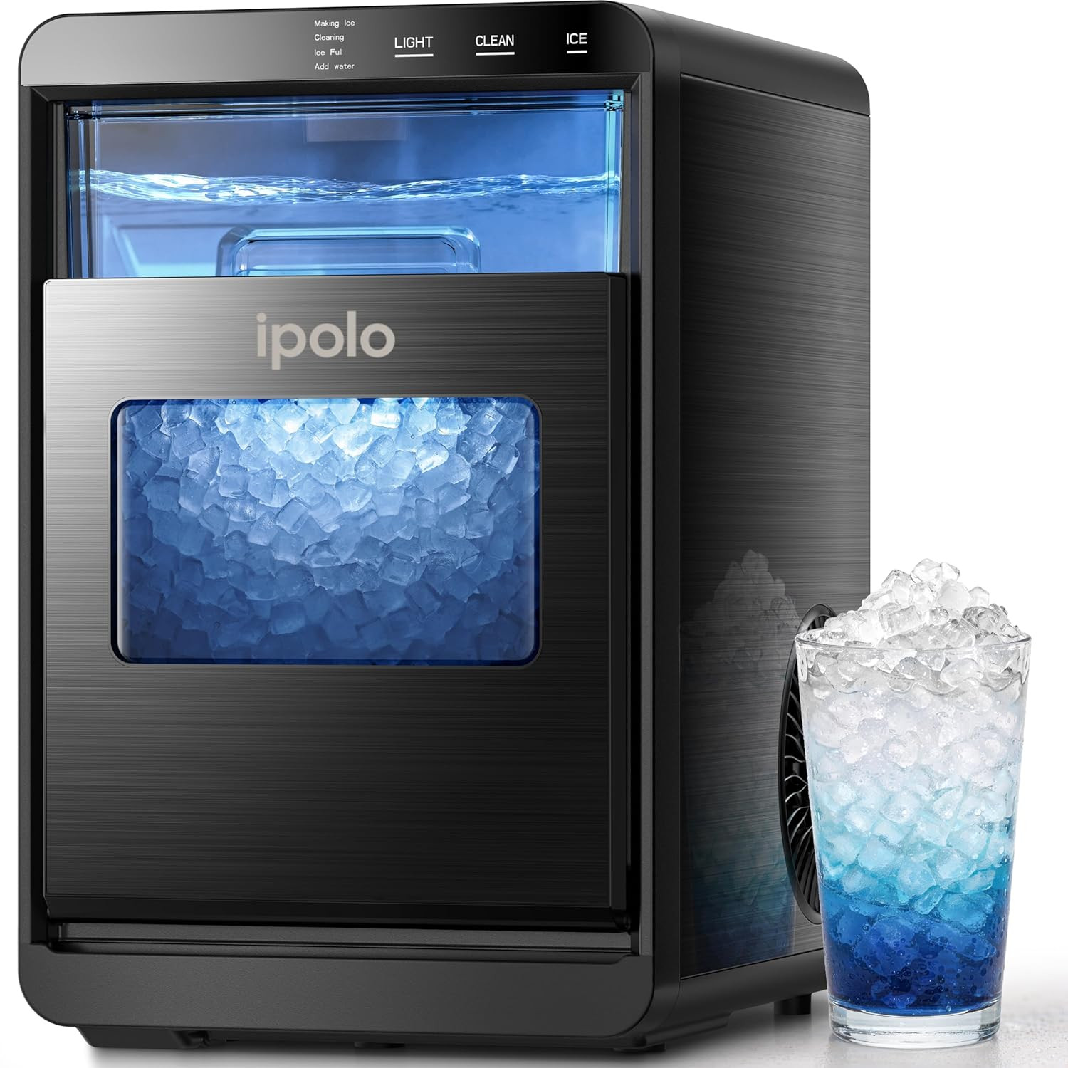 Nugget Ice Maker Countertop: 44lb/Day, Self-Cleaning, Black Stainless Steel, Por gallery