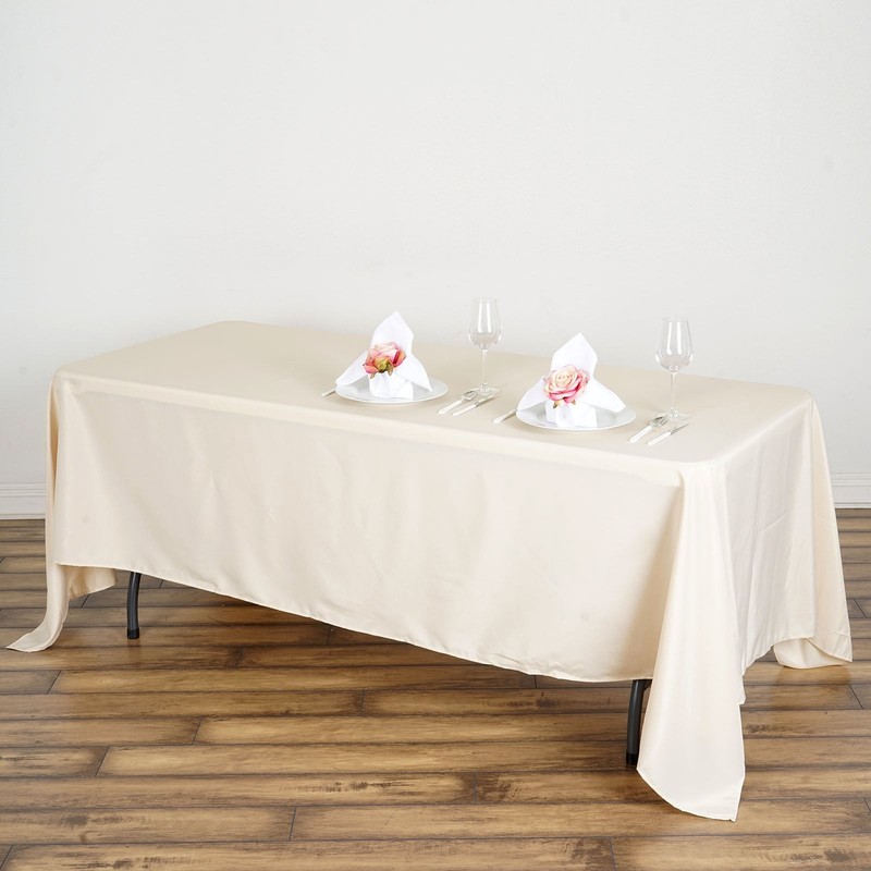 Beige 72x120 RECTANGLE POLYESTER TABLECLOTH Wedding Catering Dinner Supplies gallery