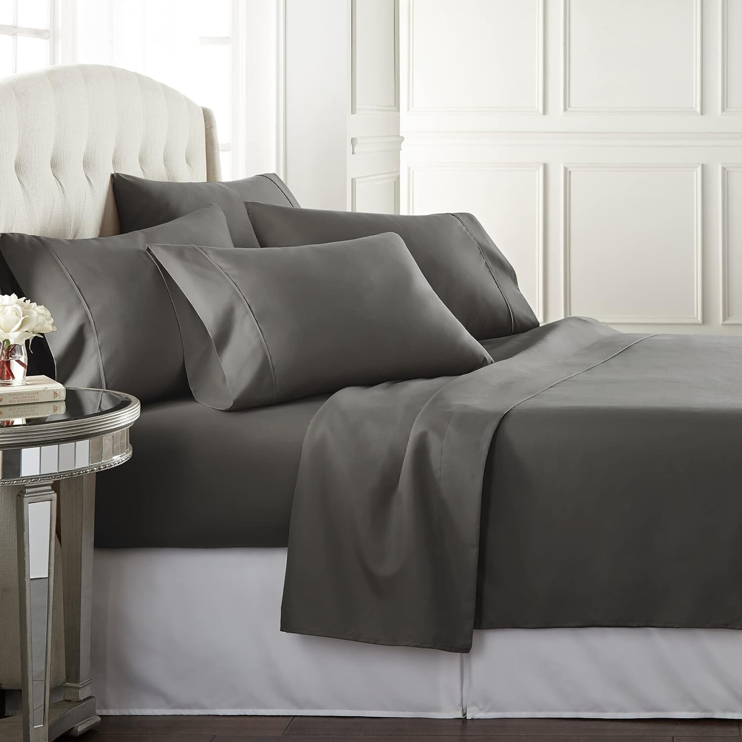 Danjor Linens California King 6 PC Sheet Set Including 4 Pillowcases Gray NWT gallery