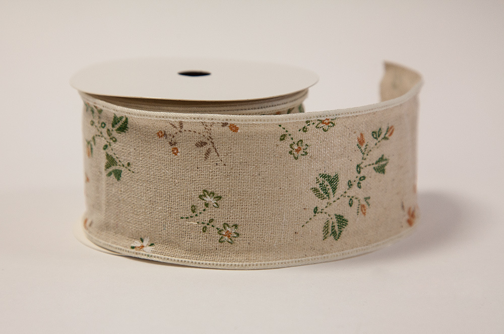 LINEN FLORAL PRINT RIBBON 02 SIZES DECOR ARTS CRAFTS BOWS DECOR gallery