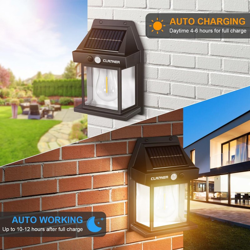 CLAONER Solar Wall Light Outdoor Motion Sensor Fixture Lantern LED Security Lamp gallery