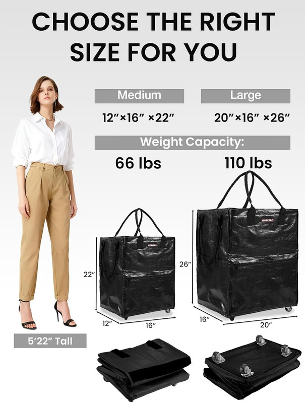 WORKPRO Medium Reusable Grocery Bag on Wheels, Heavy Duty Rolling Shopping Tote gallery
