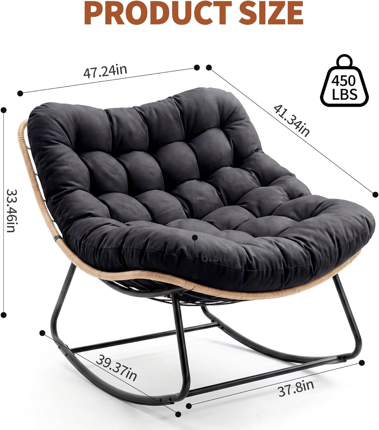 Oversized Rocking Chair Patio Egg Papasan Chair Rattan Wicker Removable Cushion gallery