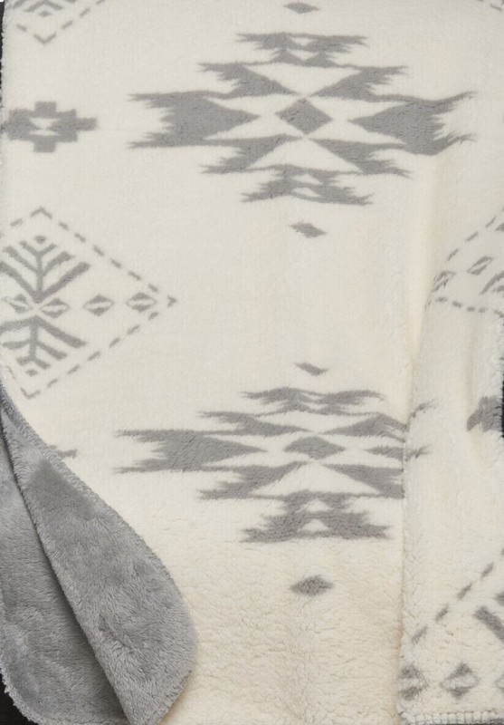 NEW Pendleton Icon Sherpa Aztec Throw Blanket Fleece 50x70 Cream Ivory Gray Back gallery
