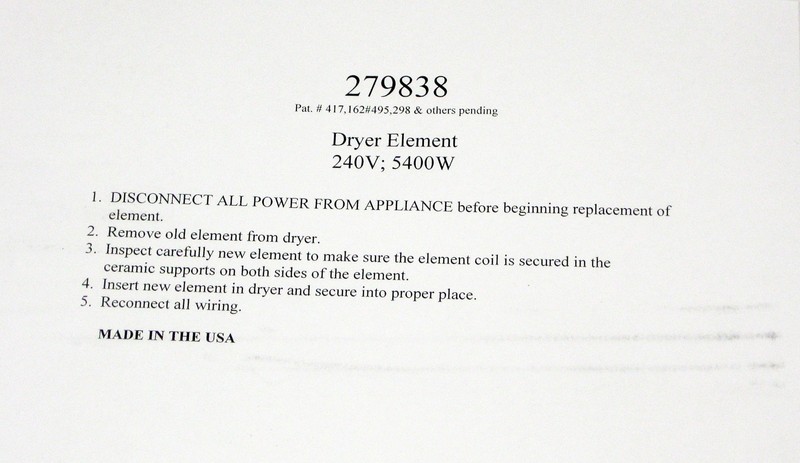 Napco Dryer Heating Element for Whirlpool Kenmore 279838 AP3094254 PS334313 gallery