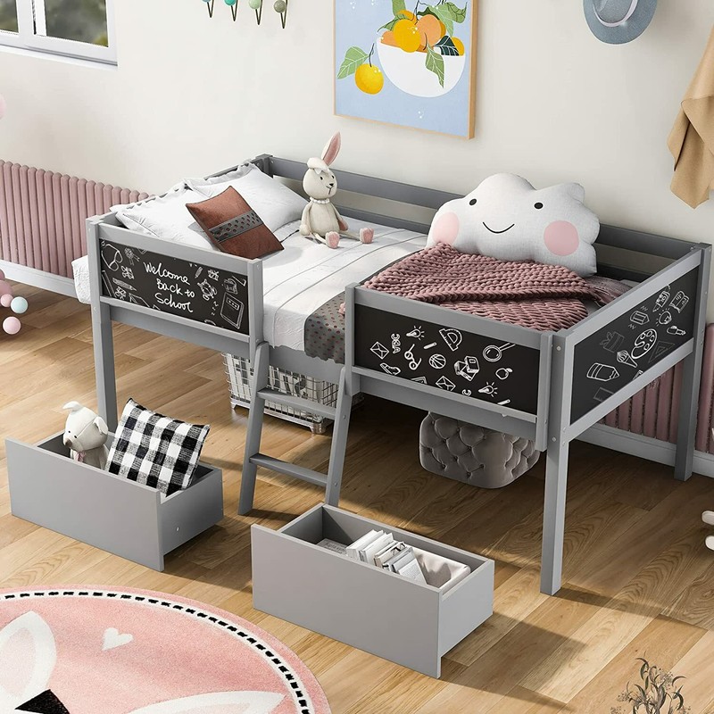 Solid Wood Loft Bed w/ Storage Drawers or Shelves Platform Bed Frame Bedroom Set gallery
