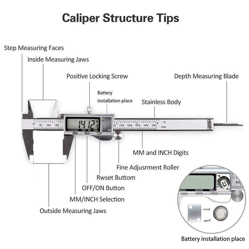 Digital Caliper, Caliper Measuring Tool with Stainless Steel, Electronic Microme gallery
