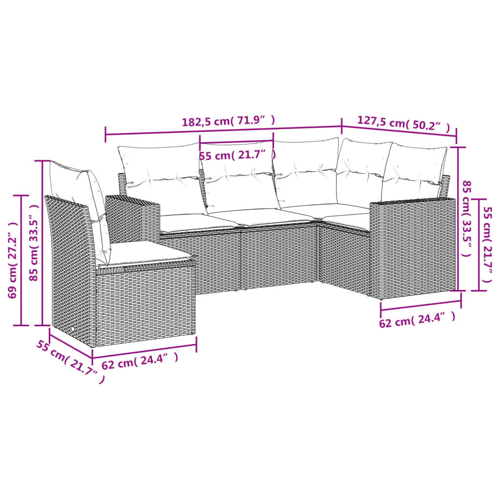 Garden Sofa Set Grey PE Rattan, Powder-Coated Steel, Polyester Fabric gallery