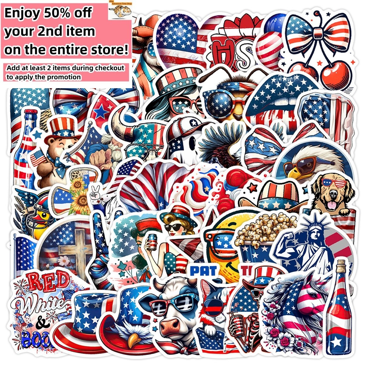 50pcs Waterproof Vinyl Stickers Independence Day 4th Of July Holiday Window Auto gallery