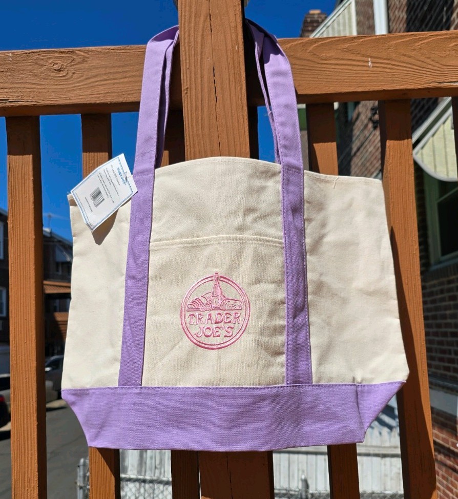 NWT TRADER JOES Spring 2026 Pastel Canvas Tote Bag • Lavender gallery