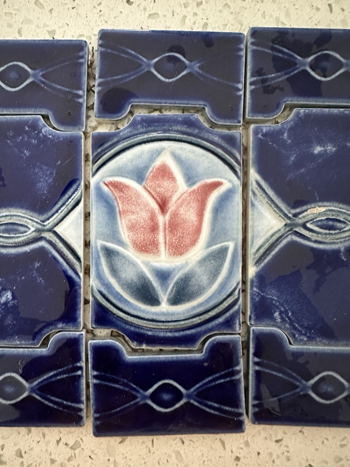 18 Retro Tulips Japan Cobalt Blue Splash / MAJOLICA Kitchen Bathroom Pool Tiles gallery