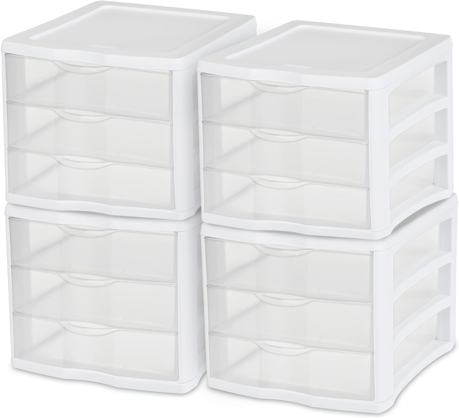 4-Pack 3 Drawer Unit, Stackable Plastic Organizer with Drawers,White Frame-Multi gallery
