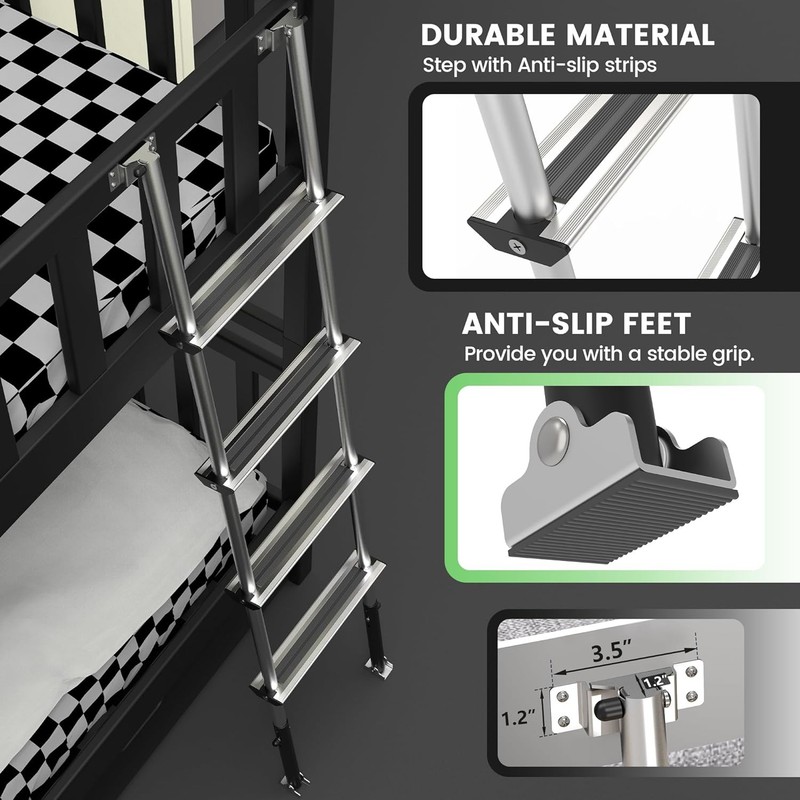 Pre-Assembled Bunk Ladder, 3 Fixed Levels (59.5/60.5/61.5in), Aluminum RV Bunk gallery