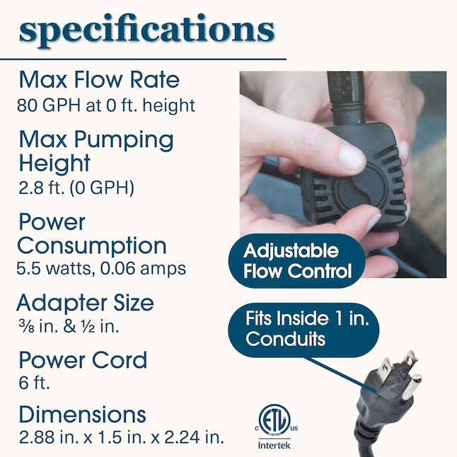 smartpond Low Water Shut-off 80 -GPH Submersible Corded Electric Fountain Pump gallery