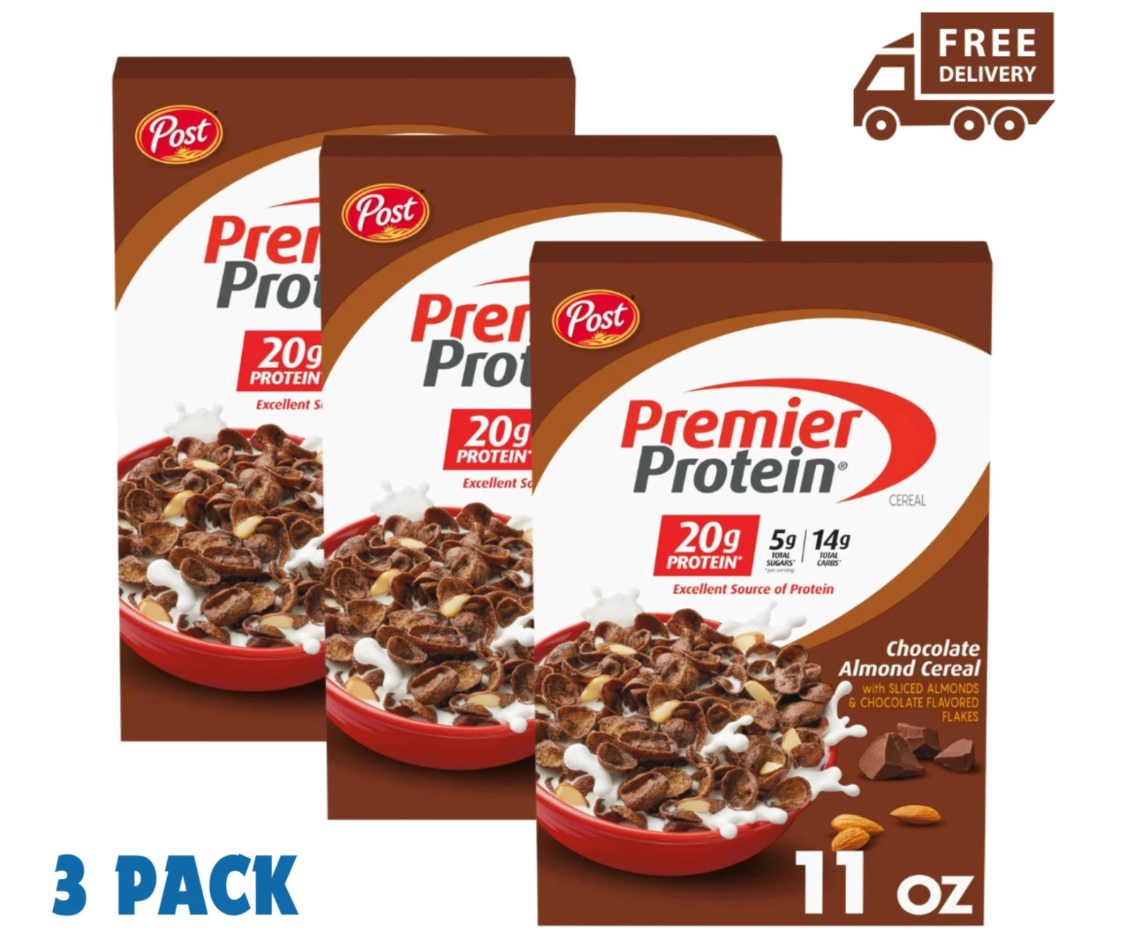 Post Premier Protein Chocolate Almond Cereal Breakfast Cereal Snack11oz (3 Pack) gallery