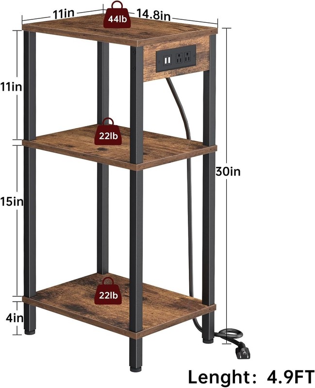 Side Table with Charging Station Narrow End Table Storage Bedside Nightstand gallery