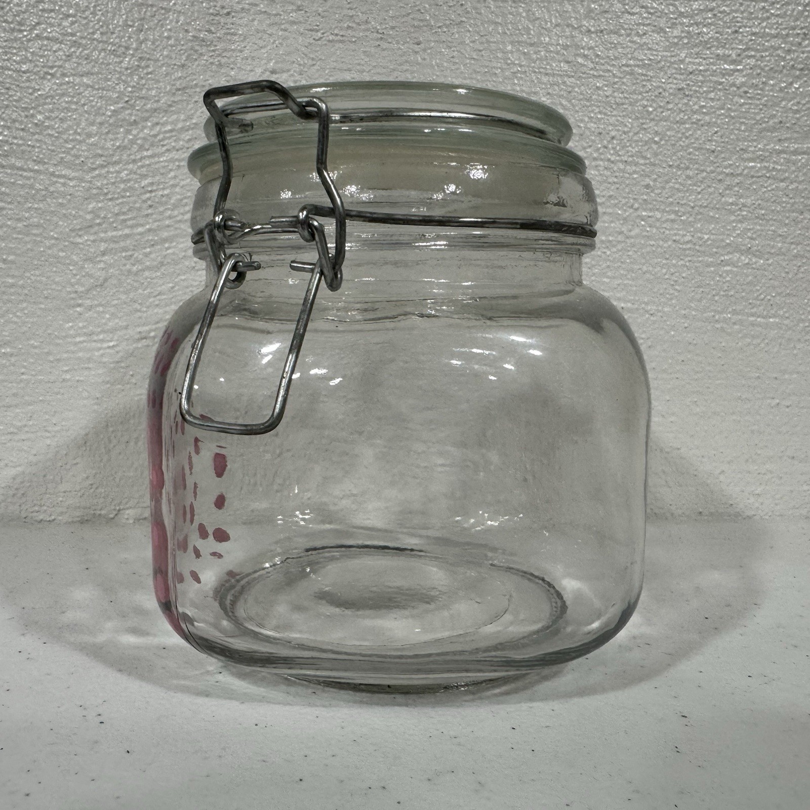 Pink Polka Dot Glass Storage Jar with Clamp-Top Lid (Airtight Canister) gallery