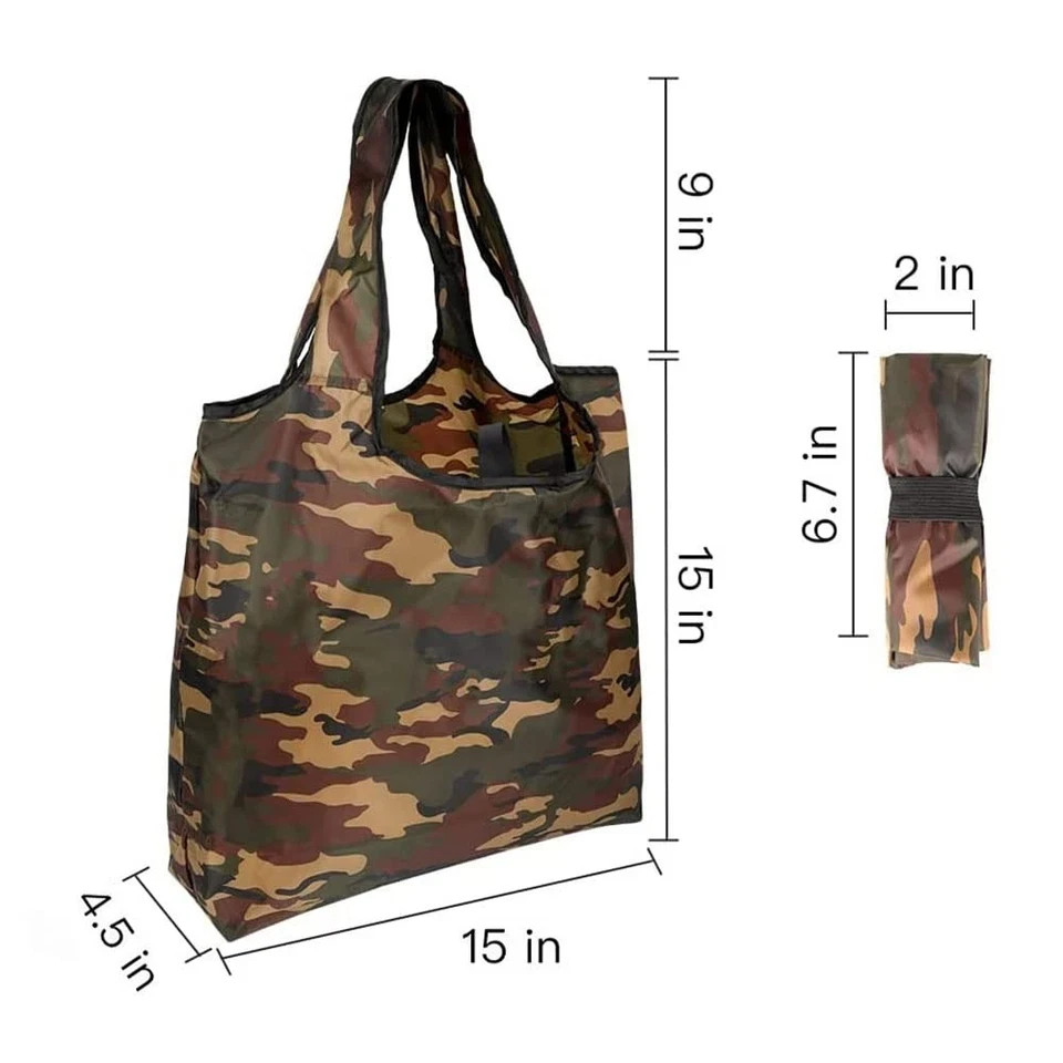 10 Pack 15x4.5x15 Inch Camo Reusable Shopping Bags with Handles Bulk, Foldabl... gallery