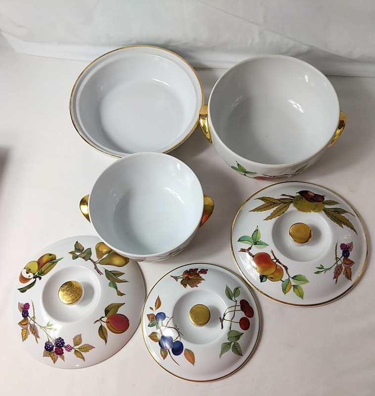 6 PCS ROYAL WORCESTER EVESHAM GOLD 2) COVERED CASSEROLES & BEAN POT *READ* gallery