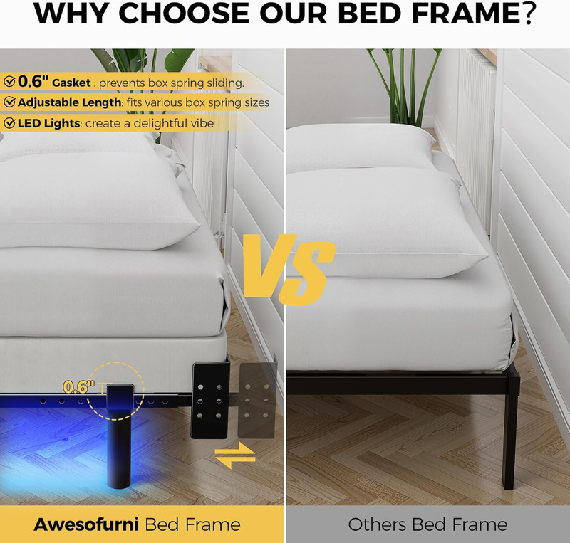 Full Size Metal Bed Frame with LED Lights, Heavy Duty, Easy Assembly, Black gallery