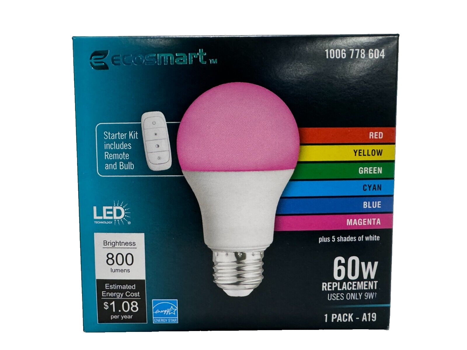 Ecosmart 60W LED Bulb, Color Changing A19 with Remote gallery