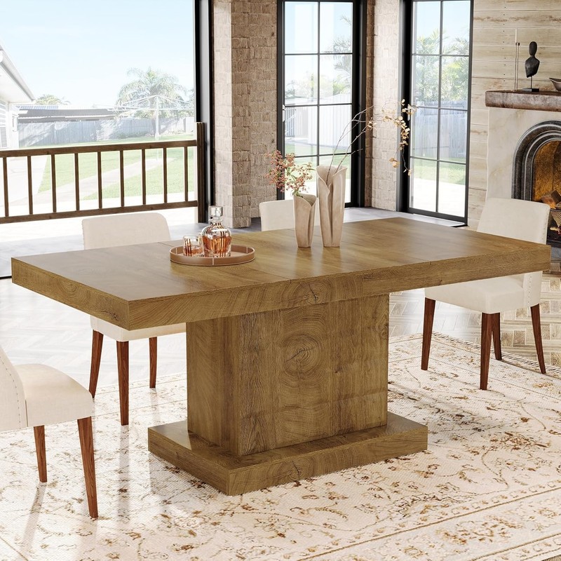 63 Inch Rectangular Dining Table Farmhouse Wooden Kitchen Table for 4-6 People gallery