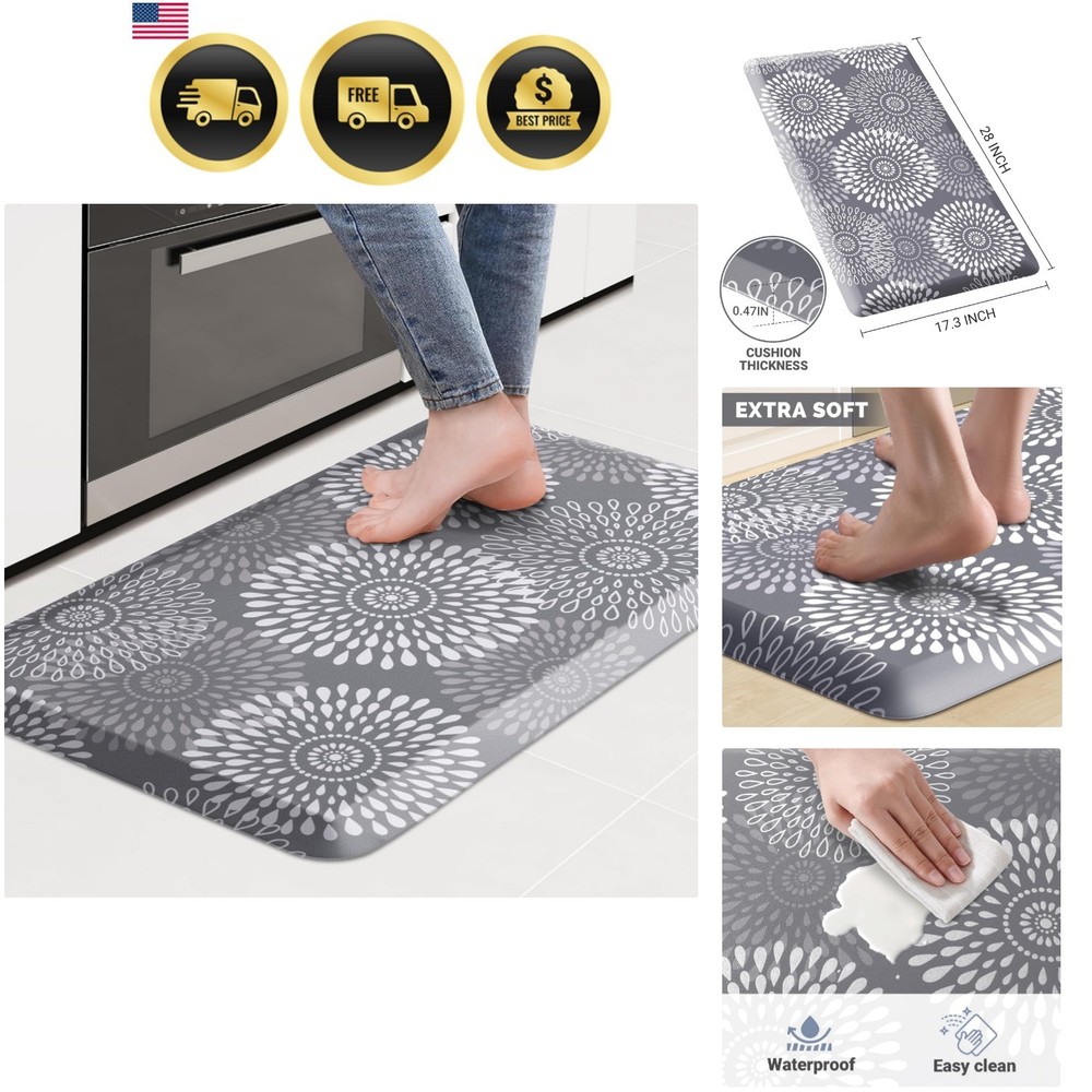 Compact Waterproof Kitchen Floor Mat - 17.3" x 28" Non-Slip & Easy to Clean