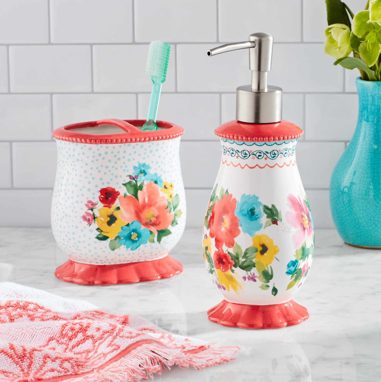 Multi- Color 2 Piece Ceramic Bath Accessories Set, The Pioneer Woman Breezy gallery