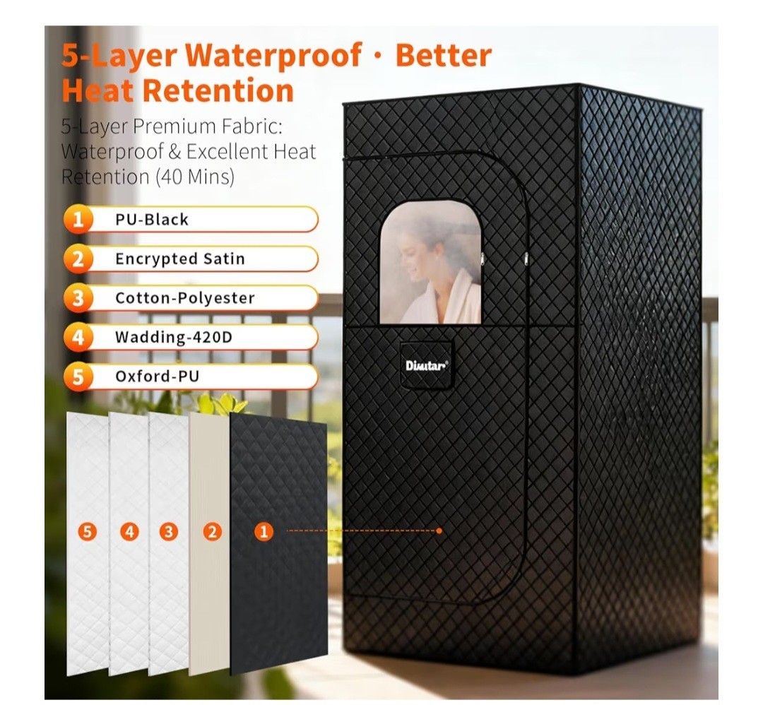Dikutar Sauna Box - Portable for Home with 1 Person, Black-1 Person gallery