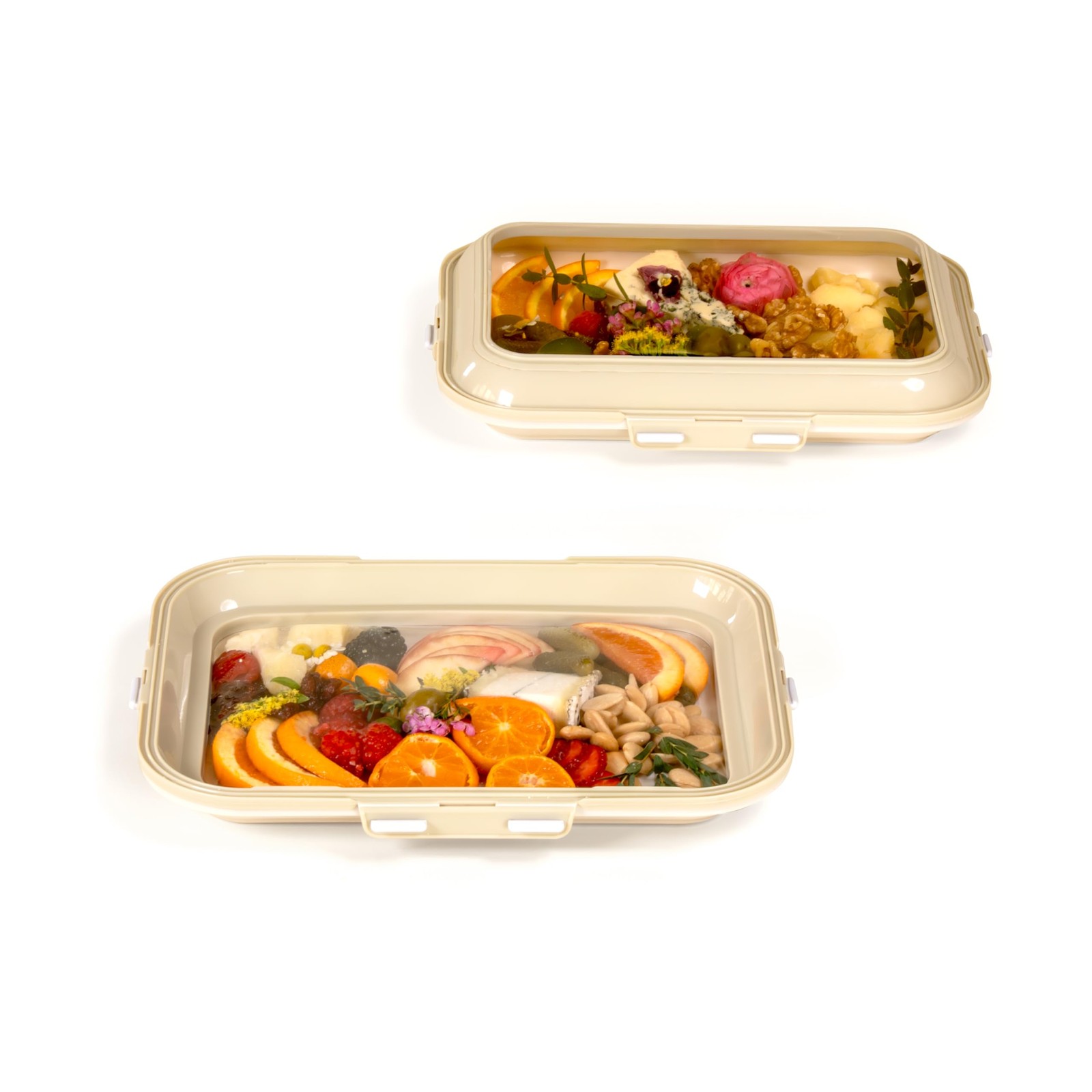 | Portable Snack Tray | Rectangle 2-Pack | Cream White | Reversible Stretch L... gallery