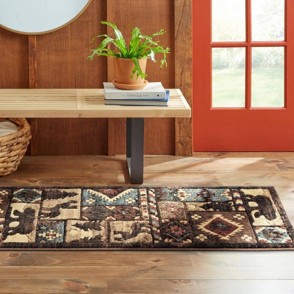 Runner Rug Buffalo Bear Wildlife Nature-Themed Southwest Brown/Red 2 ft. x 7 ft. gallery