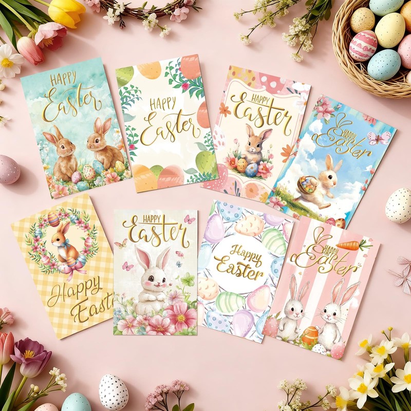 24 Pack Gold Foiled Vintage Bulk Easter Cards with 4 x 6 inches, Pink gallery