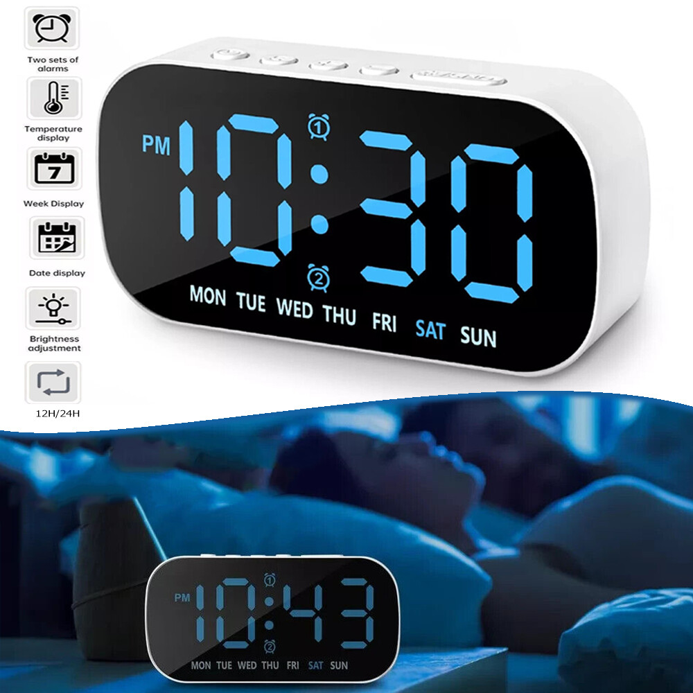 Electric Digital Alarm Clock LED Large Display Battery Backup Snooze Dual Alarm gallery