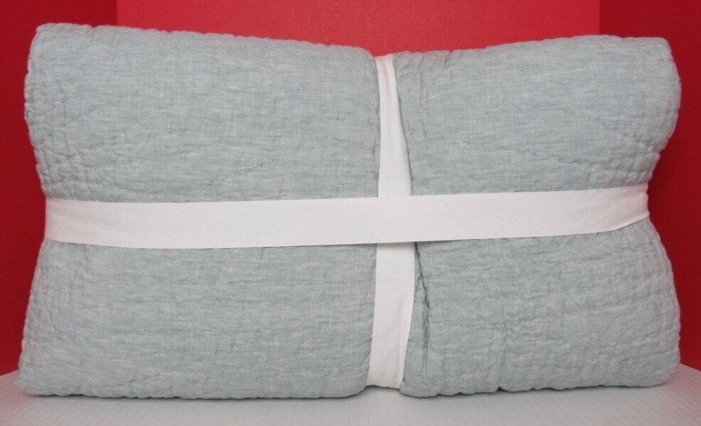 Pottery Barn Belgian Flax Linen Handcrafted Quilt King/Cal.King Mineral Blue NWT gallery