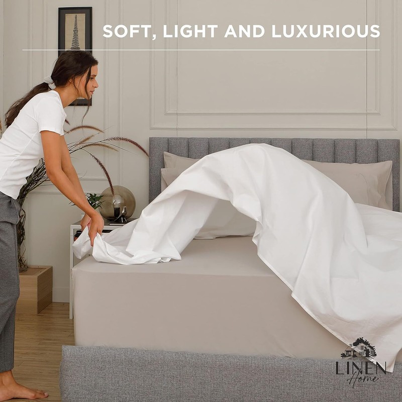 100% Cotton Percale Fitted Sheet Queen Size, White, 1 Deep Pocket Fitted Sheet, gallery