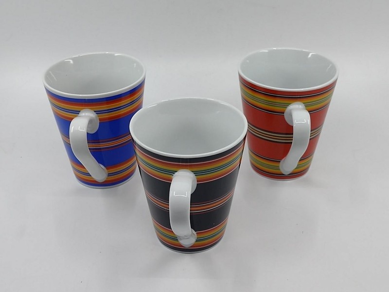 Set 3 Pendleton Home Collection Multicolor Striped Mugs Red Black & Royal Blue gallery