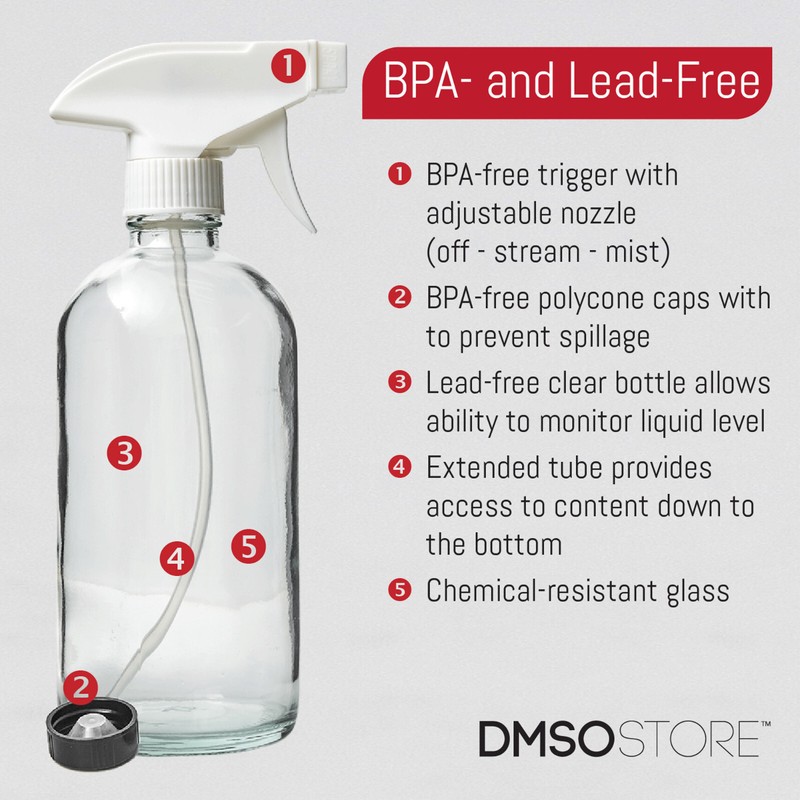 DMSOSTORE 8 oz. Glass Spray Bottles 2 Pack w/ White Trigger Sprayer, Adjustable gallery