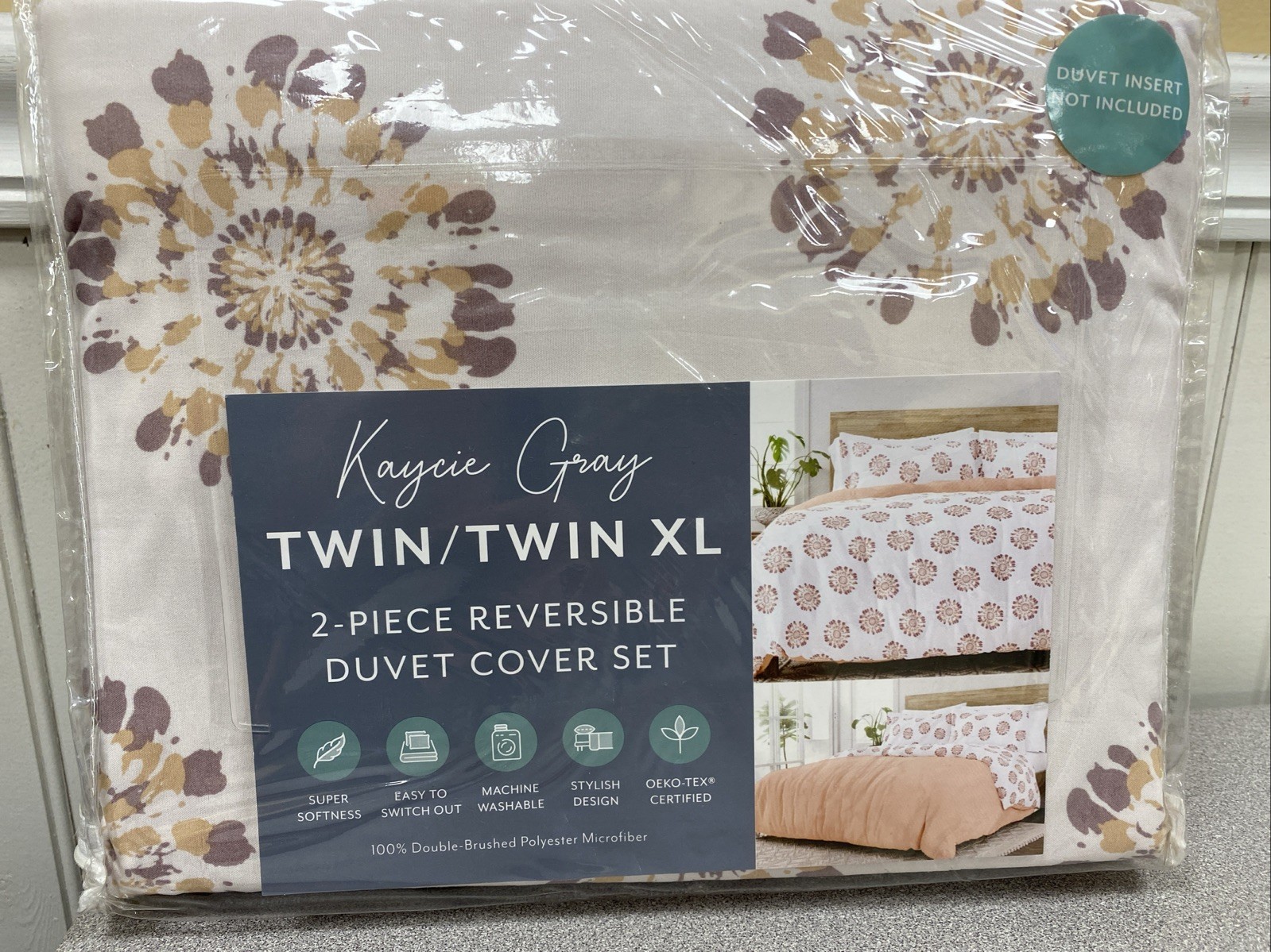 Kaycie Gray 2 Piece Reversible Duvet Cover Set TWIN XL Cameo Rose NIP gallery
