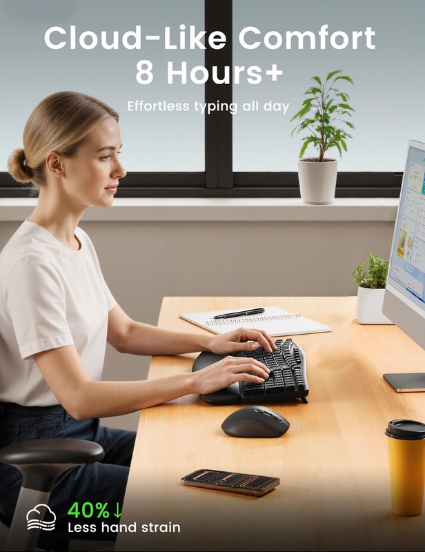 Ergonomic Wireless Keyboard and Mouse Combo, 30dB Quiet Full Size Keyboard Set w gallery
