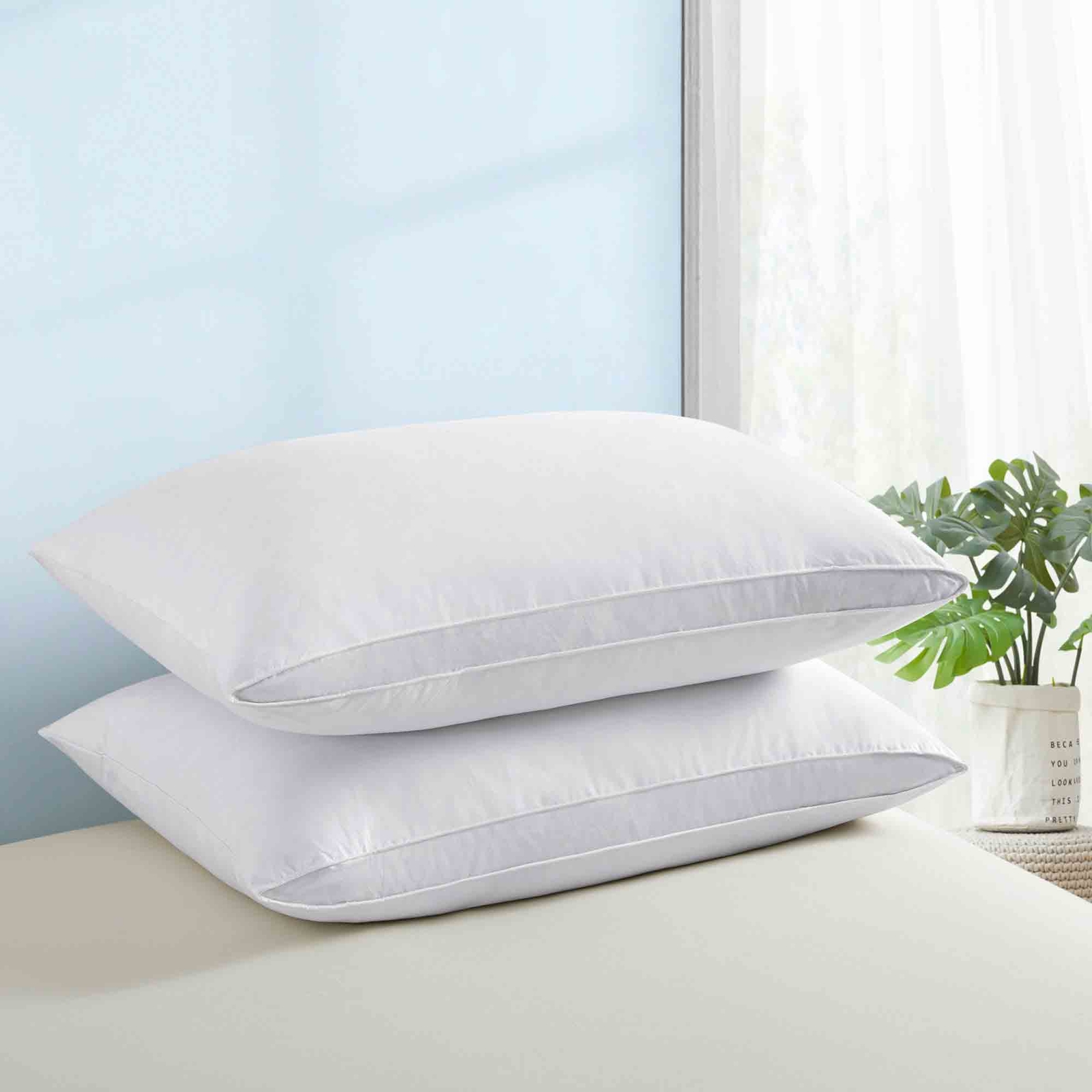 2 Pack Gusseted Goose Feather Down Bed Pillows King Size or Queen Pillows gallery