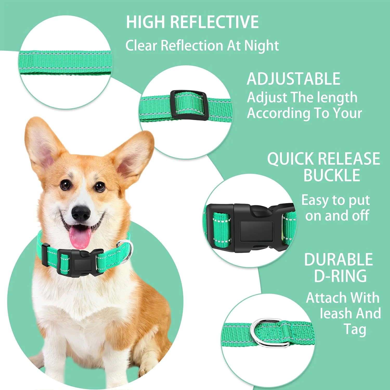 (S Width 3/4" Turquoise) (Collar+Leash S Width 3/4" Turquoise), Adjustable Soft gallery