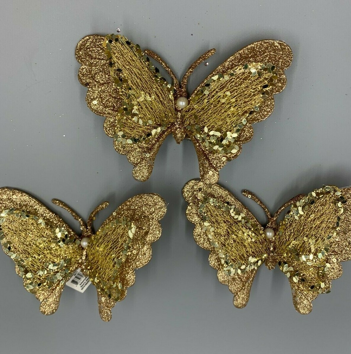 Holiday Time Clip On Butterfly Whimsical Ornament Gold Glitter H06175 S/3 #C254 gallery