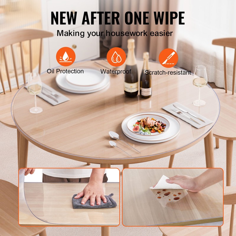 PVC Table Protector 42 Inch Round Clear Plastic Desk Protector 2.0mm Thick gallery