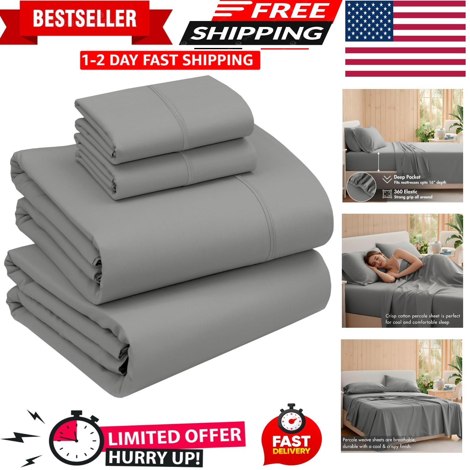 100% Cotton Percale Sheets Queen Size – Crisp Cooling Bed Sheets for Hot Slee... gallery