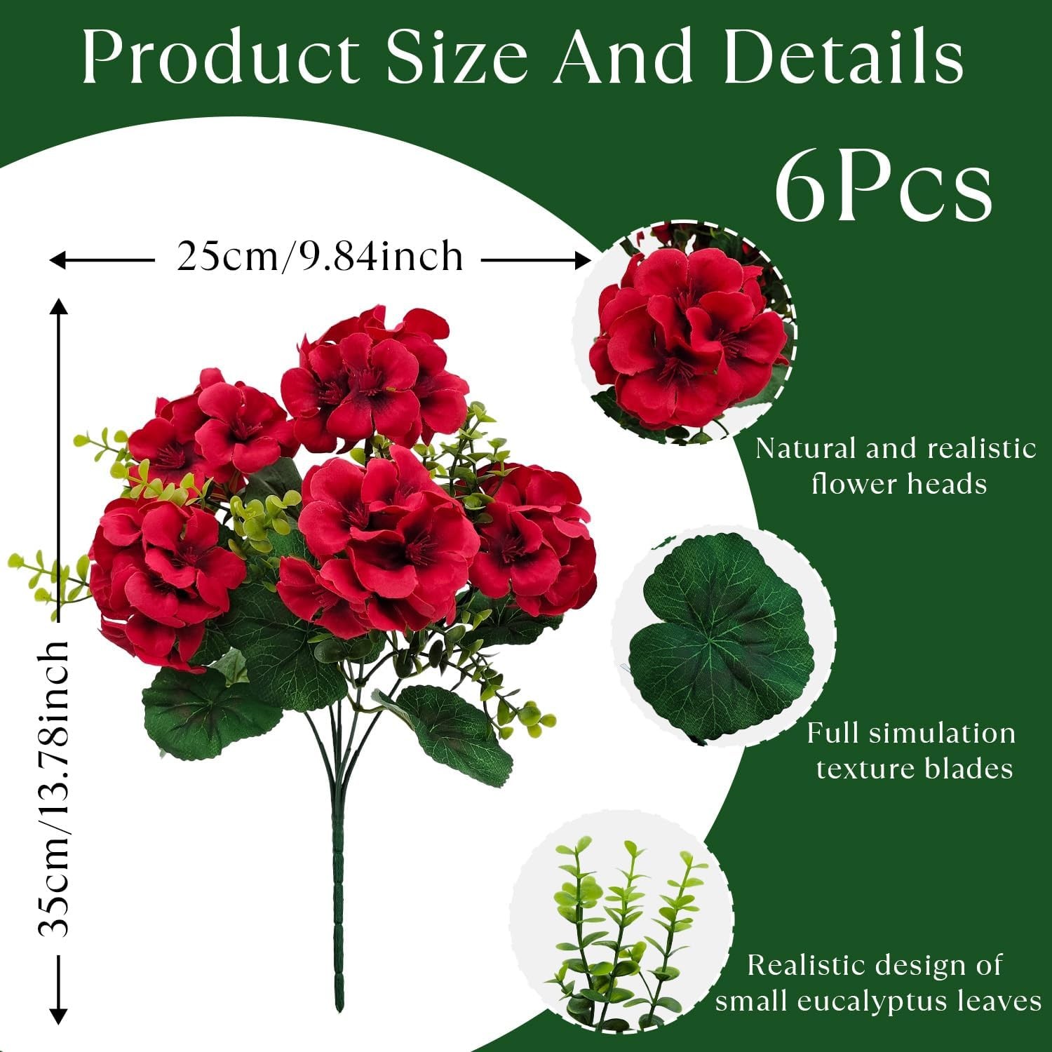 Artificial Geranium Flowers for Outdoor Decoration, 6 Bundles UV Resistant Silk gallery