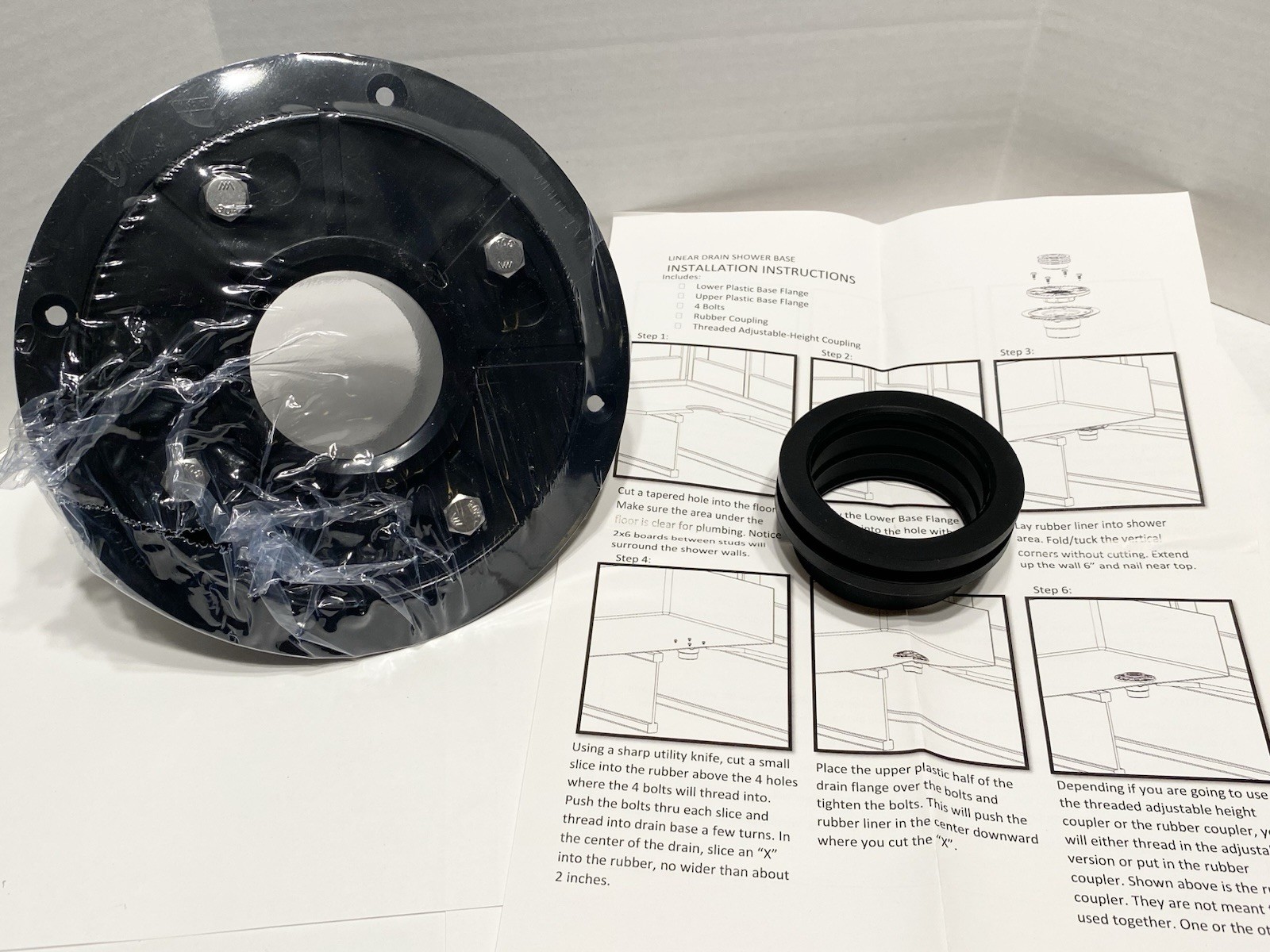 2" ABS Shower Drain Base With Adjustable Ring + Rubber Coupling gallery