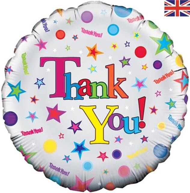 18" Multi Coloured Thank You Round Foil Balloon By Oaktree uk gallery